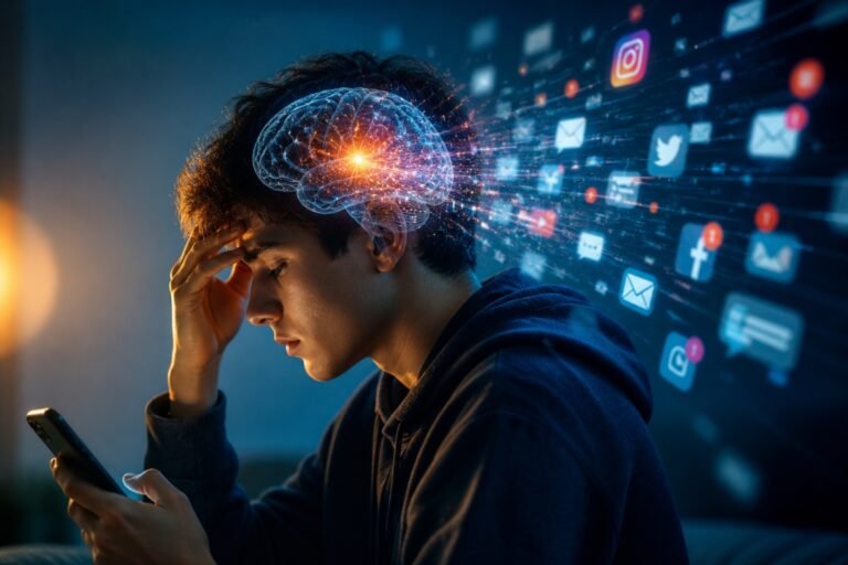 Digital overload brain effects impacting memory and focus from excessive smartphone use